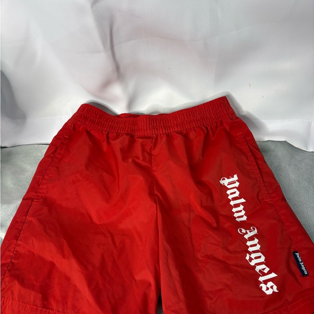 Palm Angels Red Swim Shorts with White Accents